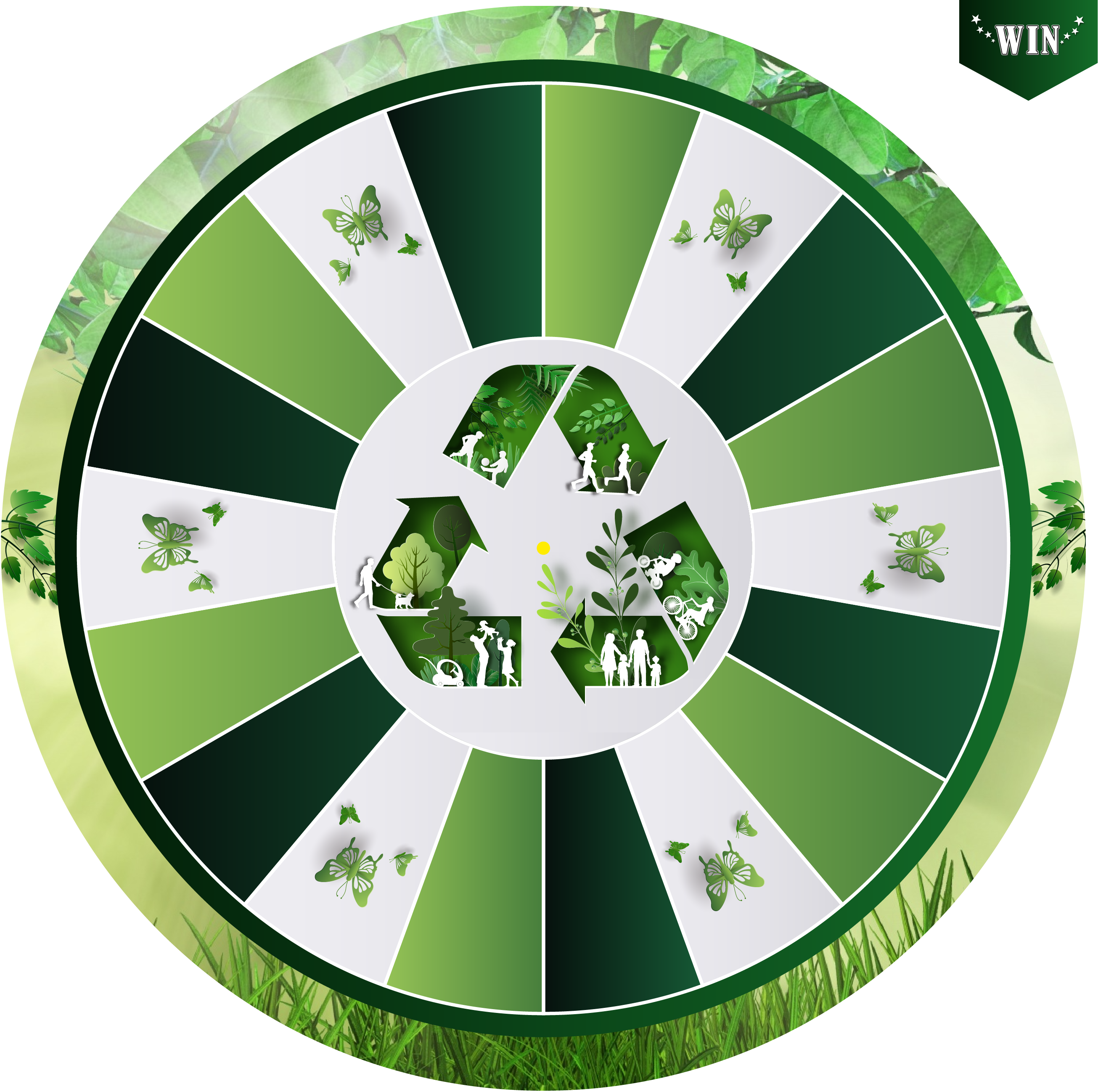 radvanfortuinshop.nl| Koop een rad van fortuin met een standaard design "Duurzaam Event groen- 18 vakken"